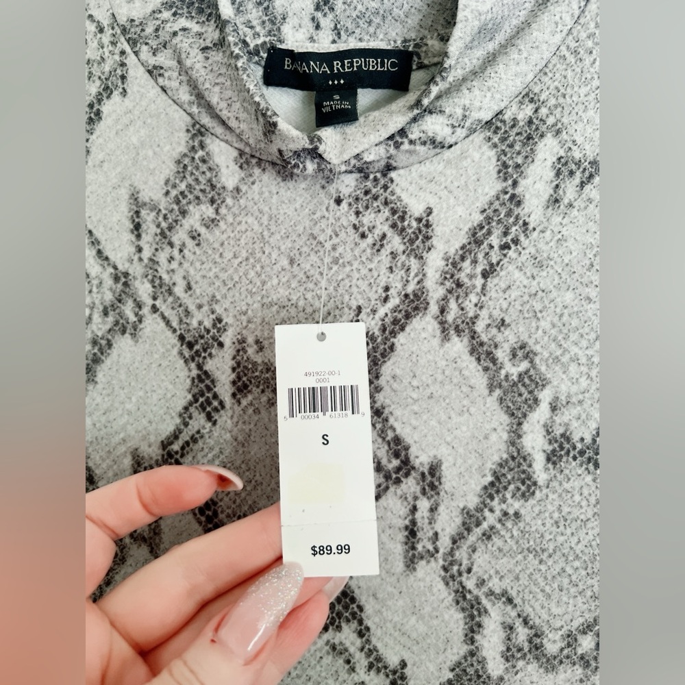 Banana Republic S dress gray snake boa python column stretch sleeveless $89 - Picture 7 of 8
